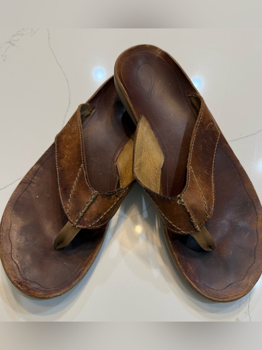Olukai Nohona Ili - M Men's Leather Dark Java Brown Thong Flip Flop Sandals 12